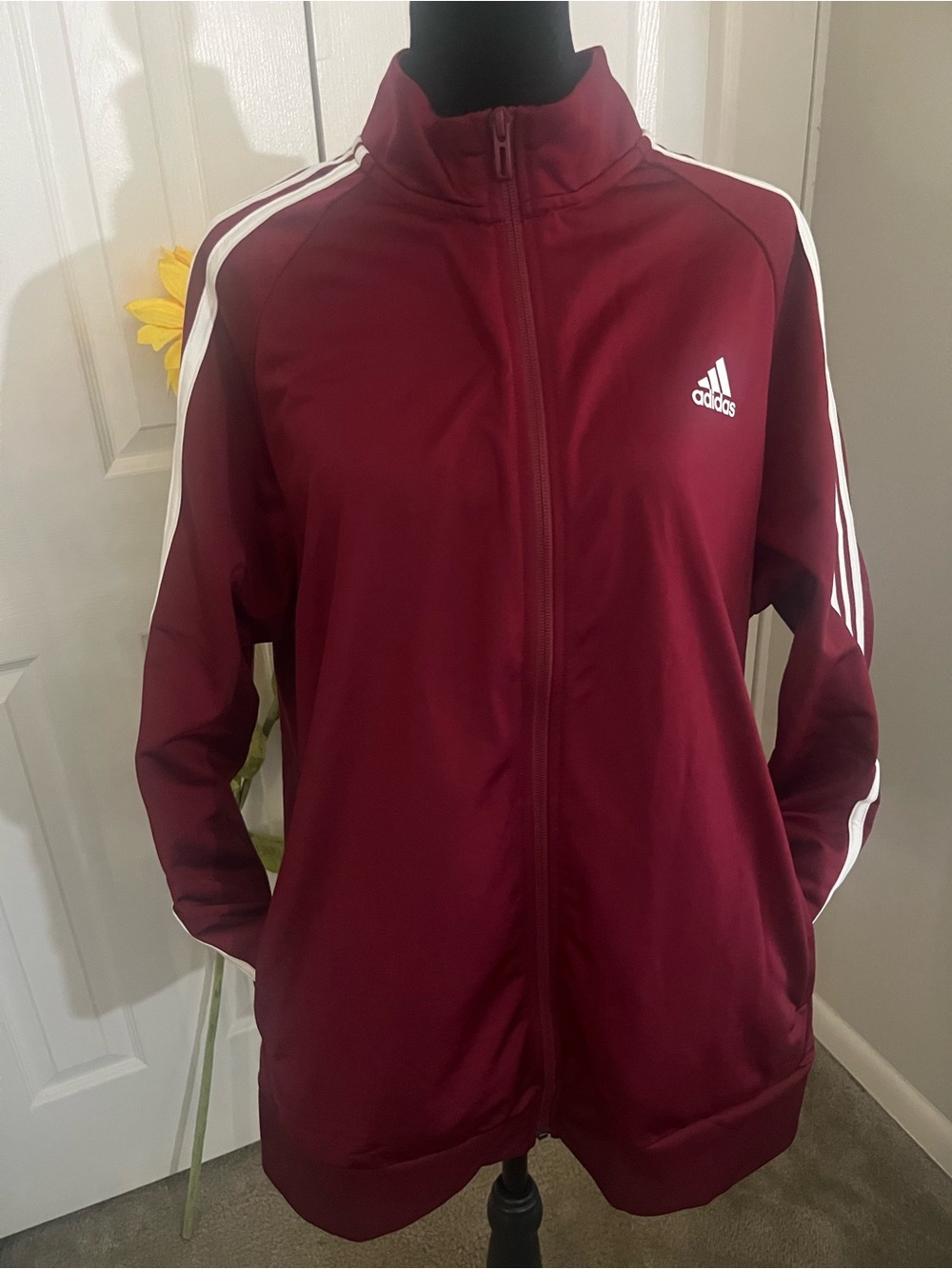 adidas Burgundy Track Jacket with White Stripes